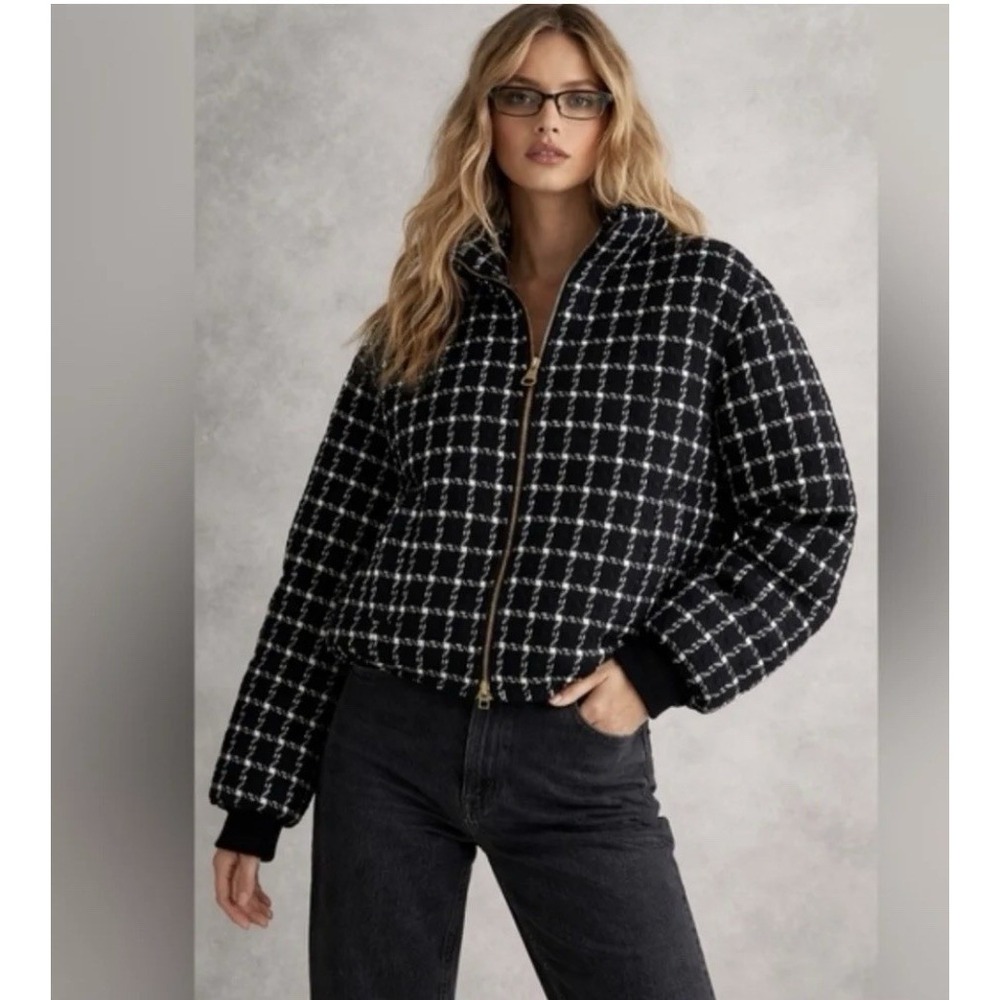New! Jason Wu Luxe Black White Tweed Puffer Coat Old Money Jacket $395 MSRP